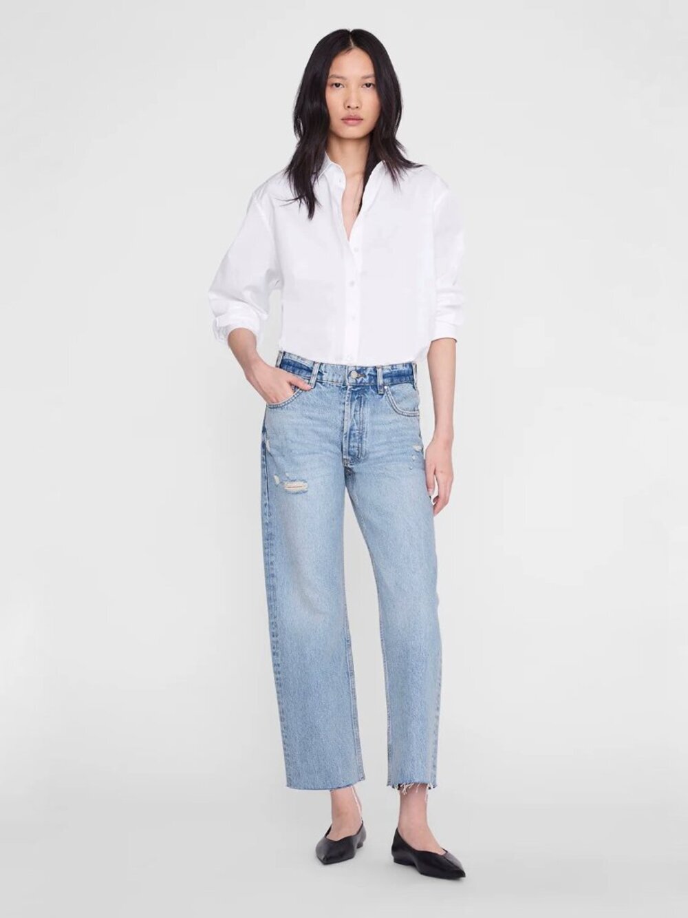 ANINE BING Gavin Blue Reservoir Mid Rise Cropped Boyfriend Jeans, Size 29  Blixa